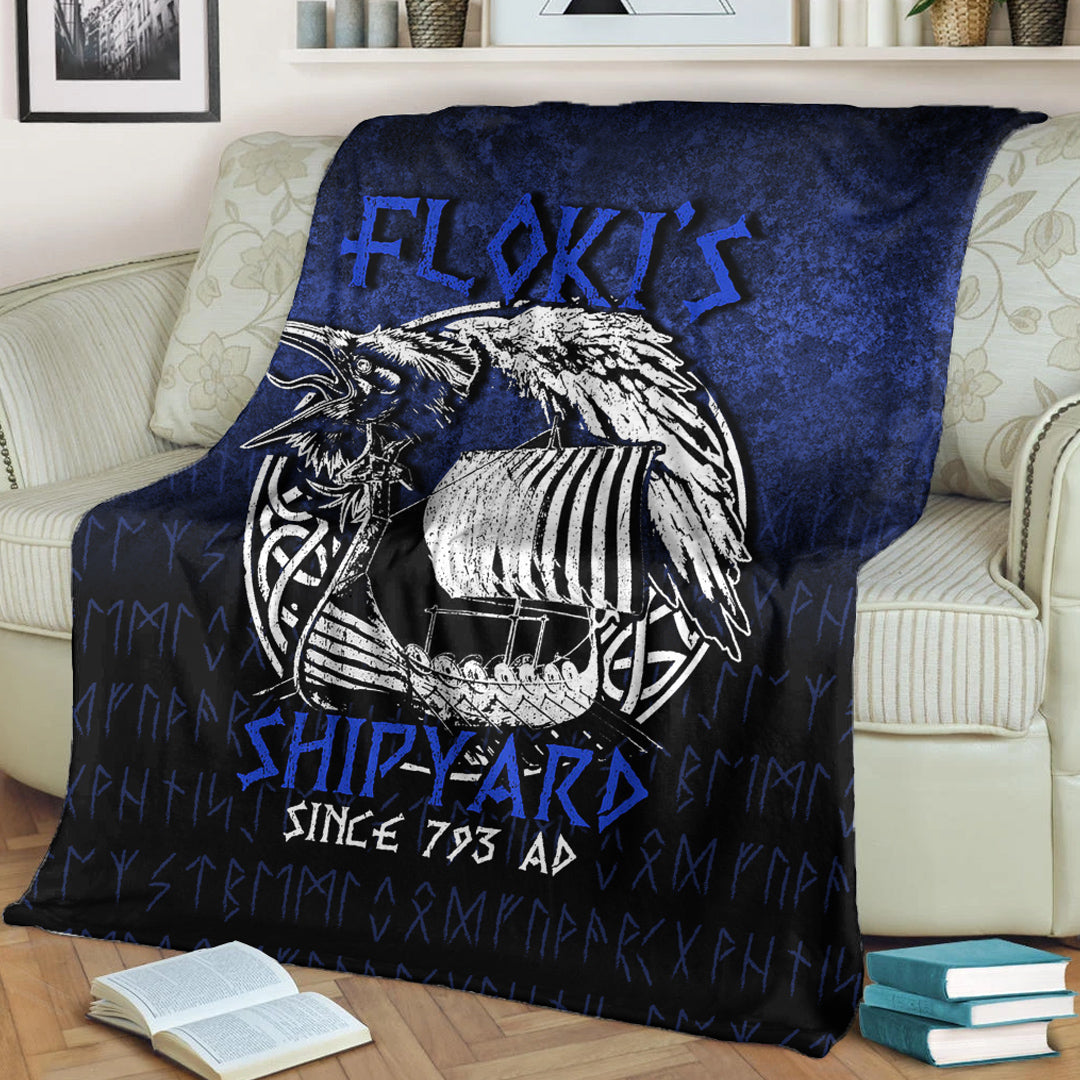 Viking Blanket Kattegat Longboat Raven Norse Mythology Flokis Shipyard Sherpa Fleece Blanket Gifts for Viking Lovers