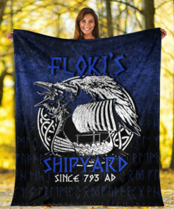 Viking Blanket Kattegat Longboat Raven Norse Mythology Flokis Shipyard Sherpa Fleece Blanket Gifts for Viking Lovers