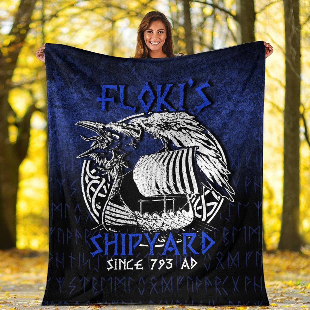 Viking Blanket Kattegat Longboat Raven Norse Mythology Flokis Shipyard Sherpa Fleece Blanket Gifts for Viking Lovers