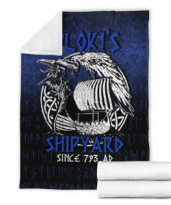 Viking Blanket Kattegat Longboat Raven Norse Mythology Flokis Shipyard Sherpa Fleece Blanket Gifts for Viking Lovers