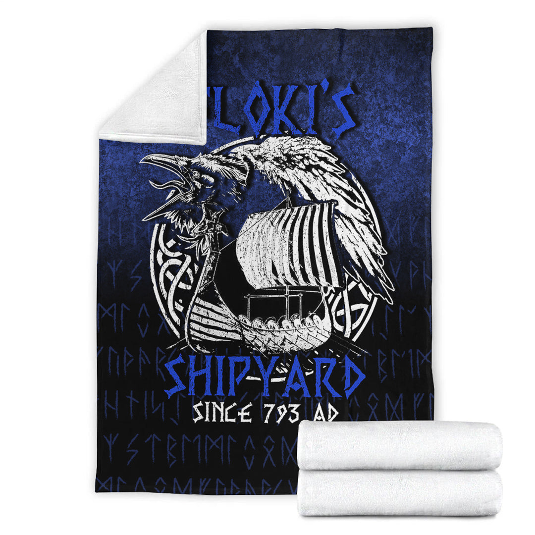 Viking Blanket Kattegat Longboat Raven Norse Mythology Flokis Shipyard Sherpa Fleece Blanket Gifts for Viking Lovers