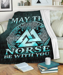 Viking Blanket May The Norse Be With You Viking Cyan Version Sherpa Fleece Blanket Gifts for Viking Lovers