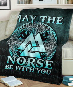 Viking Blanket May The Norse Be With You Viking Cyan Version Sherpa Fleece Blanket Gifts for Viking Lovers