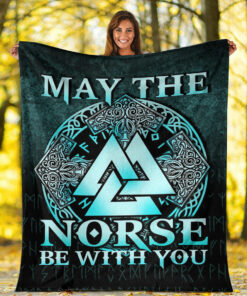 Viking Blanket May The Norse Be With You Viking Cyan Version Sherpa Fleece Blanket Gifts for Viking Lovers