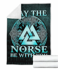 Viking Blanket May The Norse Be With You Viking Cyan Version Sherpa Fleece Blanket Gifts for Viking Lovers