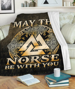 Viking Blanket May The Norse Be With You Viking Gold Version Sherpa Fleece Blanket Gifts for Viking Lovers