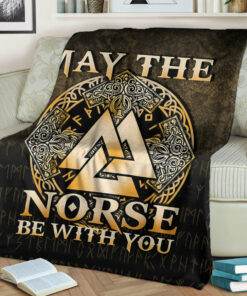 Viking Blanket May The Norse Be With You Viking Gold Version Sherpa Fleece Blanket Gifts for Viking Lovers