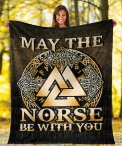 Viking Blanket May The Norse Be With You Viking Gold Version Sherpa Fleece Blanket Gifts for Viking Lovers