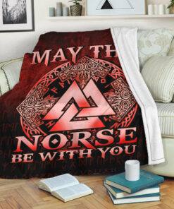 Viking Blanket May The Norse Be With You Viking Red Version Sherpa Fleece Blanket Gifts for Viking Lovers