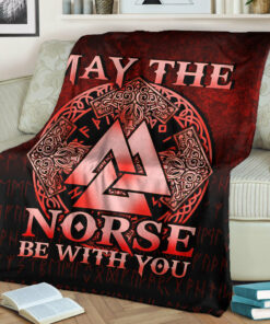 Viking Blanket May The Norse Be With You Viking Red Version Sherpa Fleece Blanket Gifts for Viking Lovers