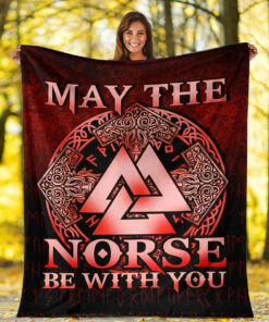 Viking Blanket May The Norse Be With You Viking Red Version Sherpa Fleece Blanket Gifts for Viking Lovers