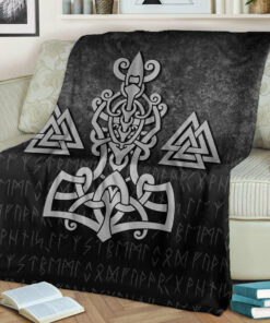 Viking Blanket Mjolnir and Valknut Sherpa Fleece Blanket Gifts for Viking Lovers