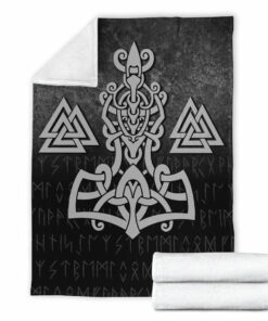 Viking Blanket Mjolnir and Valknut Sherpa Fleece Blanket Gifts for Viking Lovers