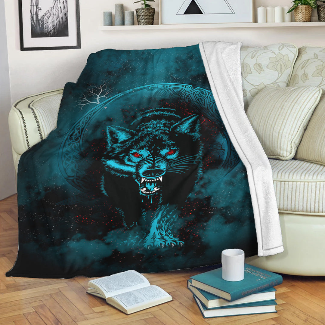 Viking Blanket Moon Wolf Tattoo Sherpa Fleece Blanket Gifts for Viking Lovers