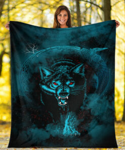Viking Blanket Moon Wolf Tattoo Sherpa Fleece Blanket Gifts for Viking Lovers