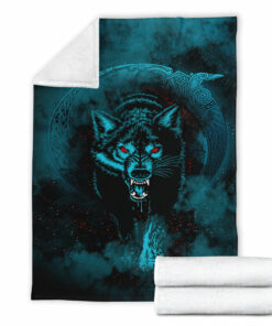 Viking Blanket Moon Wolf Tattoo Sherpa Fleece Blanket Gifts for Viking Lovers