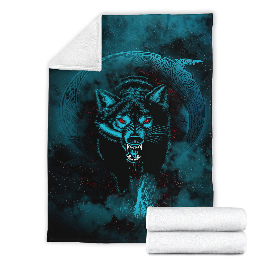 Viking Blanket Moon Wolf Tattoo Sherpa Fleece Blanket Gifts for Viking Lovers