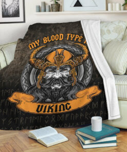Viking Blanket My Blood Type is Viking Sherpa Fleece Blanket Gifts for Viking Lovers