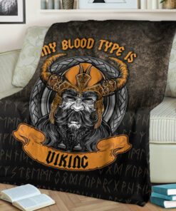 Viking Blanket My Blood Type is Viking Sherpa Fleece Blanket Gifts for Viking Lovers