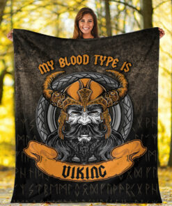 Viking Blanket My Blood Type is Viking Sherpa Fleece Blanket Gifts for Viking Lovers