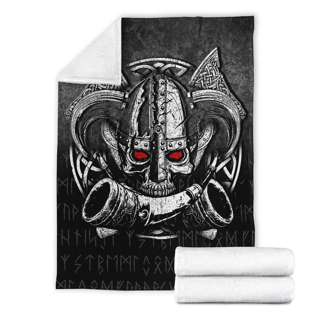 Viking Blanket Nordic Mythology Skull Mead Horn Warrior Runes Viking Sherpa Fleece Blanket Gifts for Viking Lovers