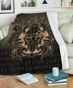 Viking Blanket Nordic Warrior Valhalla Norse Gold Version Sherpa Fleece Blanket Gifts for Viking Lovers