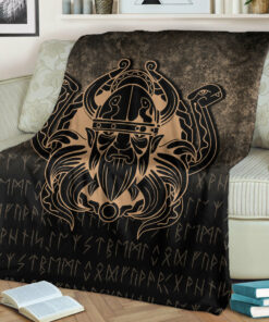 Viking Blanket Nordic Warrior Valhalla Norse Gold Version Sherpa Fleece Blanket Gifts for Viking Lovers