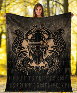 Viking Blanket Nordic Warrior Valhalla Norse Gold Version Sherpa Fleece Blanket Gifts for Viking Lovers