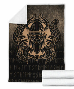 Viking Blanket Nordic Warrior Valhalla Norse Gold Version Sherpa Fleece Blanket Gifts for Viking Lovers