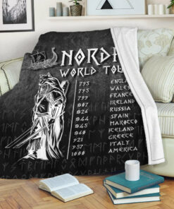 Viking Blanket Nordic World Tour Sherpa Fleece Blanket Gifts for Viking Lovers