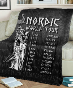 Viking Blanket Nordic World Tour Sherpa Fleece Blanket Gifts for Viking Lovers