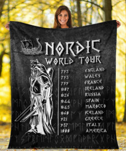 Viking Blanket Nordic World Tour Sherpa Fleece Blanket Gifts for Viking Lovers