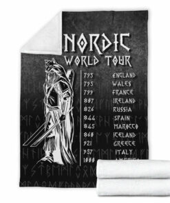 Viking Blanket Nordic World Tour Sherpa Fleece Blanket Gifts for Viking Lovers