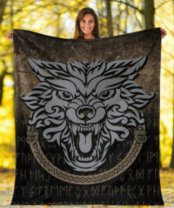 Viking Blanket Norse Pagan Viking Wolf Sherpa Fleece Blanket Gifts for Viking Lovers