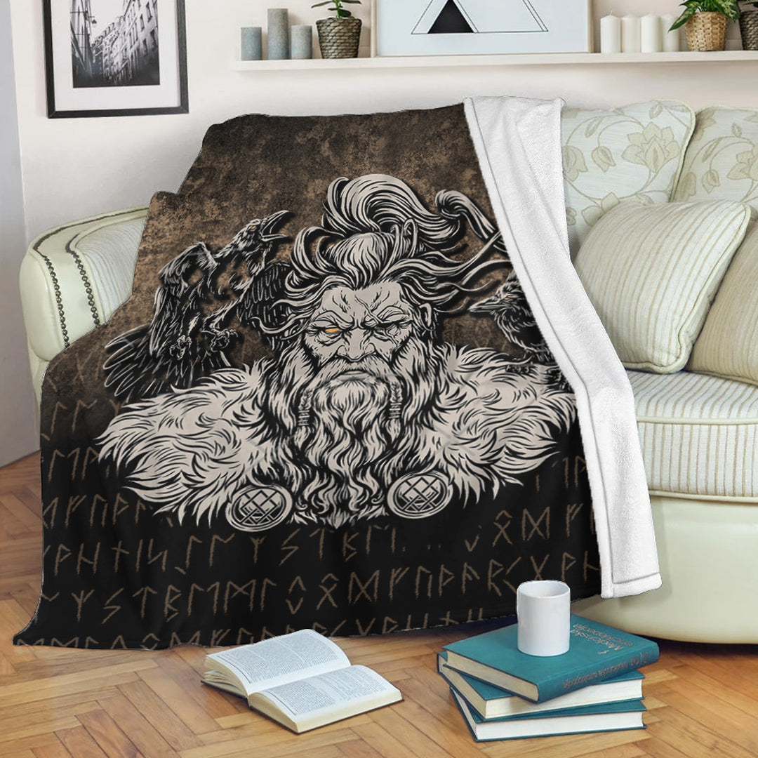 Viking Blanket Norse Viking Mythology Allfather Odin Huginn Muninn Sherpa Fleece Blanket Gifts for Viking Lovers