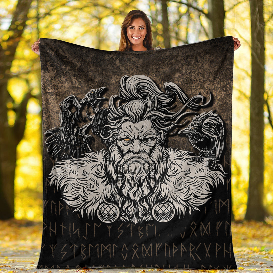 Viking Blanket Norse Viking Mythology Allfather Odin Huginn Muninn Sherpa Fleece Blanket Gifts for Viking Lovers