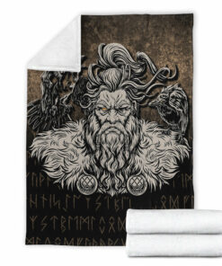 Viking Blanket Norse Viking Mythology Allfather Odin Huginn Muninn Sherpa Fleece Blanket Gifts for Viking Lovers