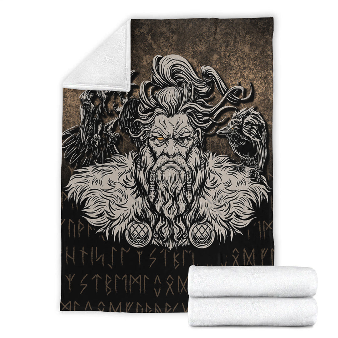 Viking Blanket Norse Viking Mythology Allfather Odin Huginn Muninn Sherpa Fleece Blanket Gifts for Viking Lovers