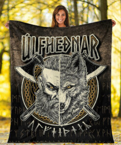 Viking Blanket Norse Viking Wolf Ulfhednar Pagan Warrior Ulfhedinn Sherpa Fleece Blanket Gifts for Viking Lovers