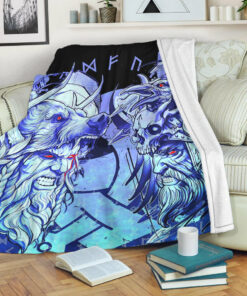 Viking Blanket Norse Warrior Berserker Blue Sherpa Fleece Blanket Gifts for Viking Lovers