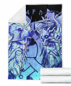 Viking Blanket Norse Warrior Berserker Blue Sherpa Fleece Blanket Gifts for Viking Lovers