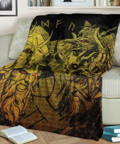 Viking Blanket Norse Warrior Berserker Gold Sherpa Fleece Blanket Gifts for Viking Lovers