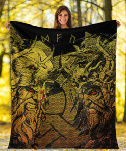 Viking Blanket Norse Warrior Berserker Gold Sherpa Fleece Blanket Gifts for Viking Lovers