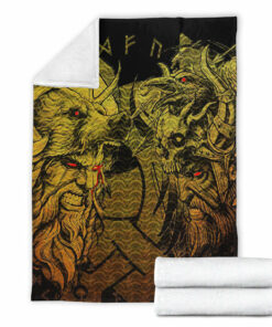 Viking Blanket Norse Warrior Berserker Gold Sherpa Fleece Blanket Gifts for Viking Lovers