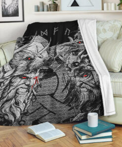 Viking Blanket Norse Warrior Berserker Sherpa Fleece Blanket Gifts for Viking Lovers