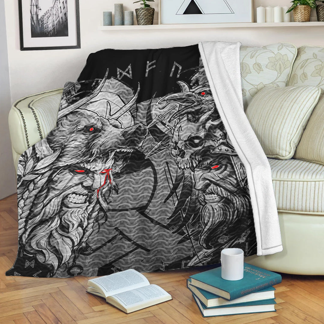 Viking Blanket Norse Warrior Berserker Sherpa Fleece Blanket Gifts for Viking Lovers