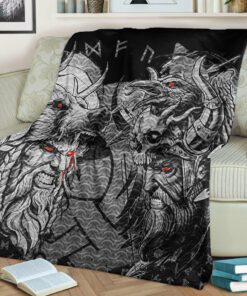 Viking Blanket Norse Warrior Berserker Sherpa Fleece Blanket Gifts for Viking Lovers