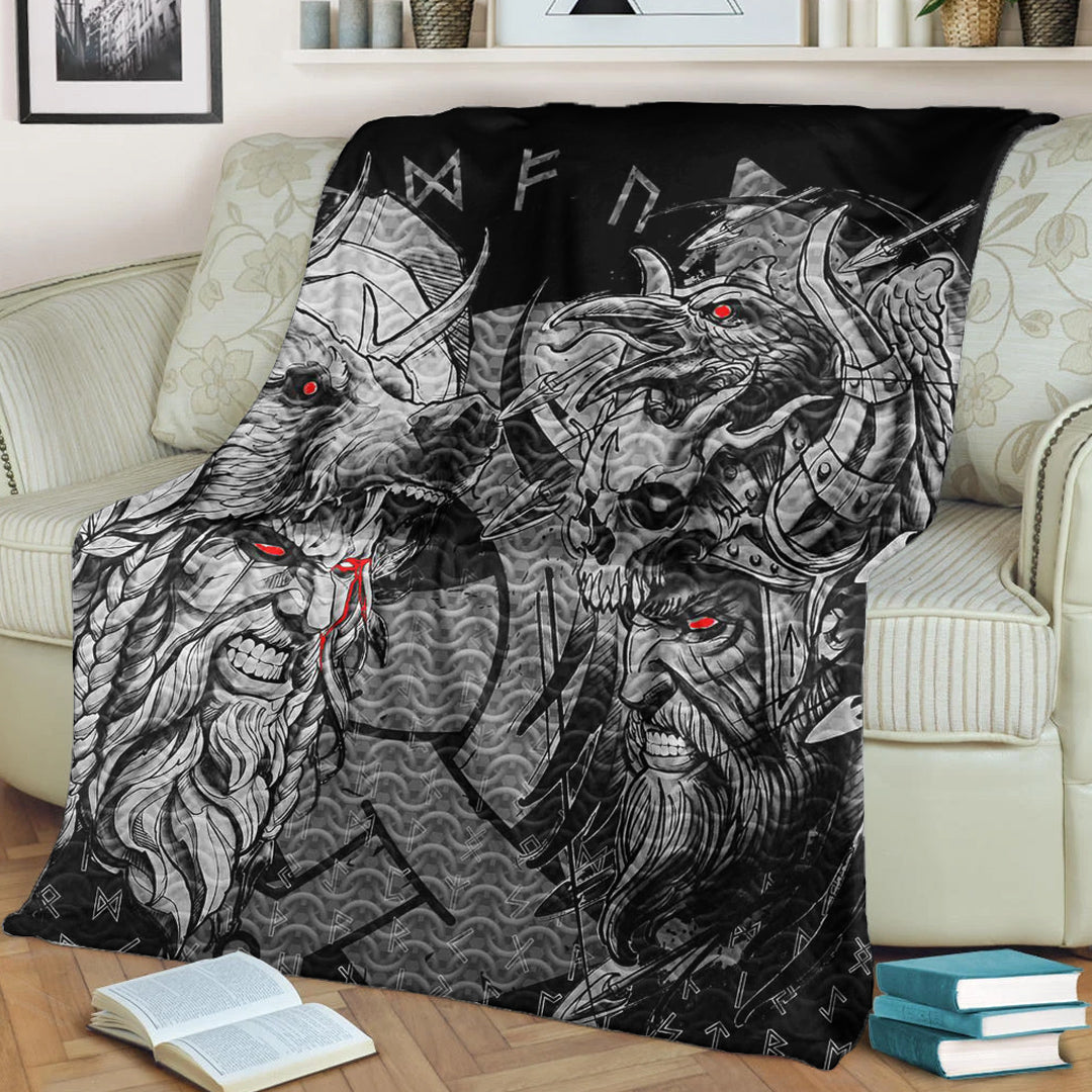 Viking Blanket Norse Warrior Berserker Sherpa Fleece Blanket Gifts for Viking Lovers