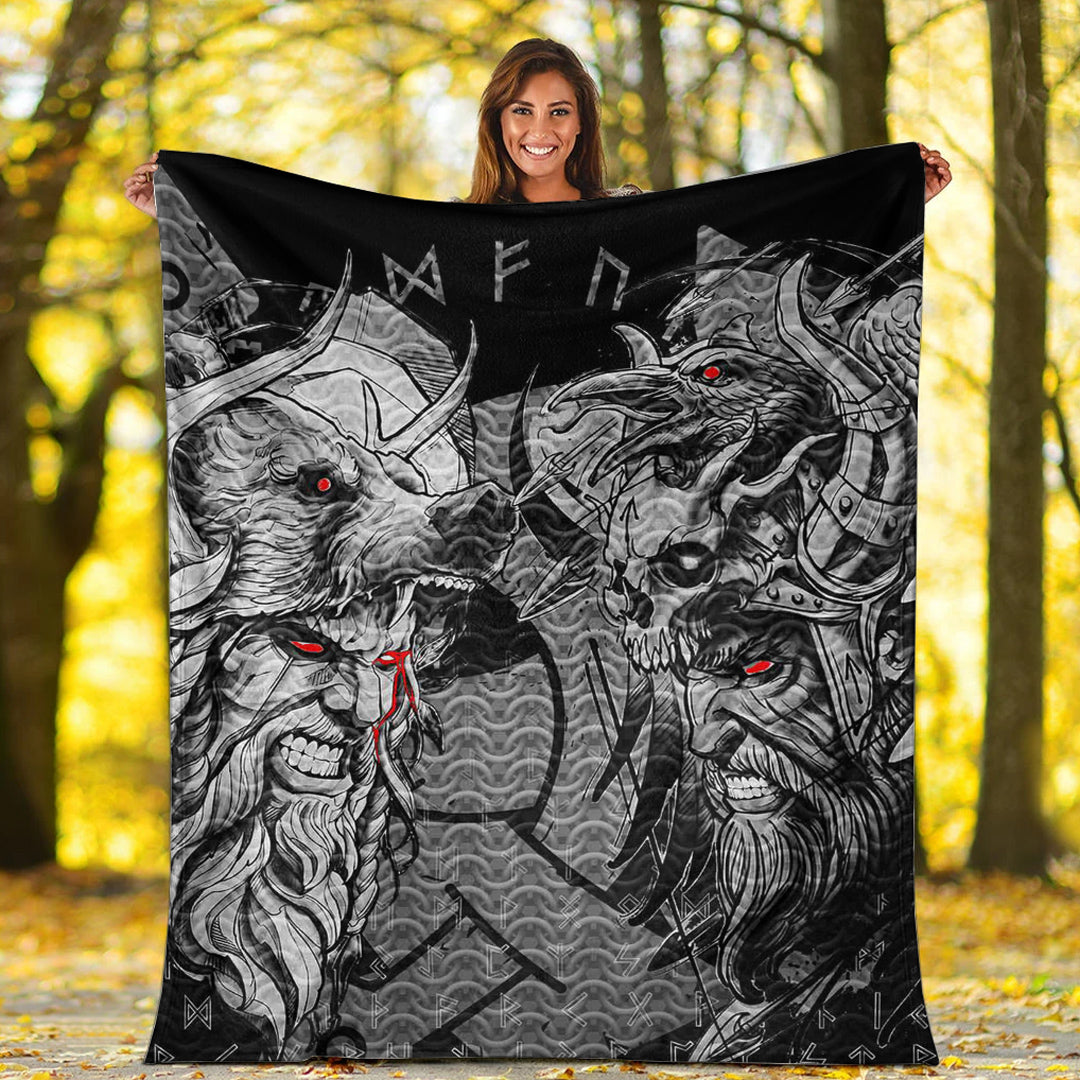Viking Blanket Norse Warrior Berserker Sherpa Fleece Blanket Gifts for Viking Lovers