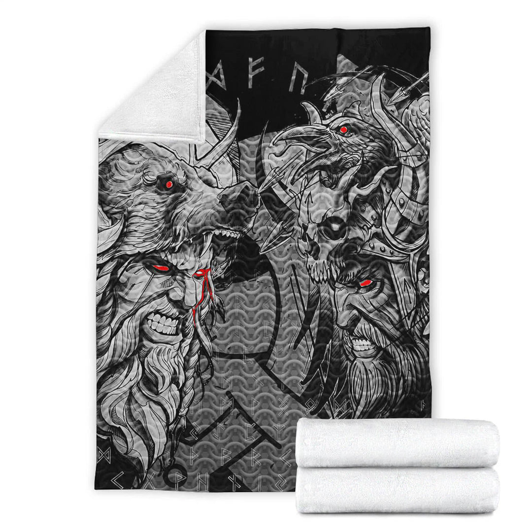 Viking Blanket Norse Warrior Berserker Sherpa Fleece Blanket Gifts for Viking Lovers